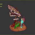 Neon Dream Sign Decorative Scene With Figure Small Cart And Orange Base