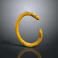 Yellow C Shaped Bracelet With Snake Head Design And Textured Surface 3d model