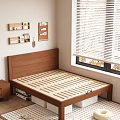 Wooden Double Bed Frame with Nightstand Lamp Storage Drawers and Wall Shelves