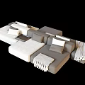 Modern Gray and White Sectional Sofa With Comfortable Pillows And Soft Throw Blankets 3d model