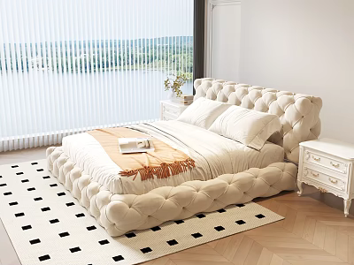 French Bed Cream Wind Bed Puff Bed Double Bed 3d model