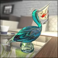 Turquoise Glass Pelican Figurine Decorative Set with Red Fish Inside for Living Room Table