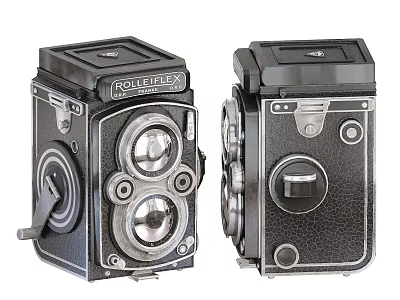 Two Vintage Rolleiflex Twin Lens Reflex Cameras Classic Black Leather Body Design 3d model