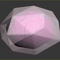 Transparent Polyhedral Crystal With Cracked Surface And Colorful Reflections On Gray Background
