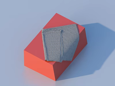Red Cube With Black And White Checkered Object On Light Blue Background 3d model
