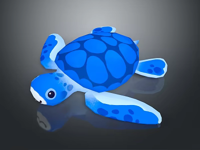 Blue And White Sea Turtle Plush Toy With Smooth Shell And Soft Limbs 3d model