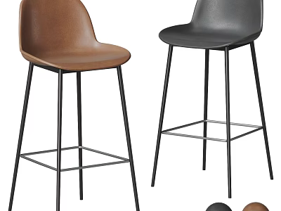 Modern Brown And Black Leather Bar Stools With Metal Frame And Footrest Design 3d model