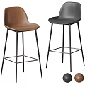 Modern Brown And Black Leather Bar Stools With Metal Frame And Footrest Design