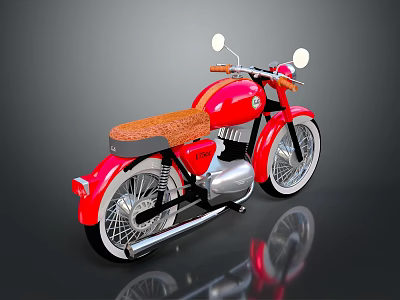 Vintage Red Motorcycle Design With Brown Leather Seat And Chrome Accents 3d model