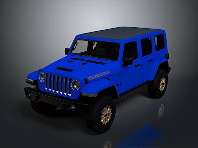 Blue Jeep SUV With Black Roof And Golden Wheels Off Road Design 3d model