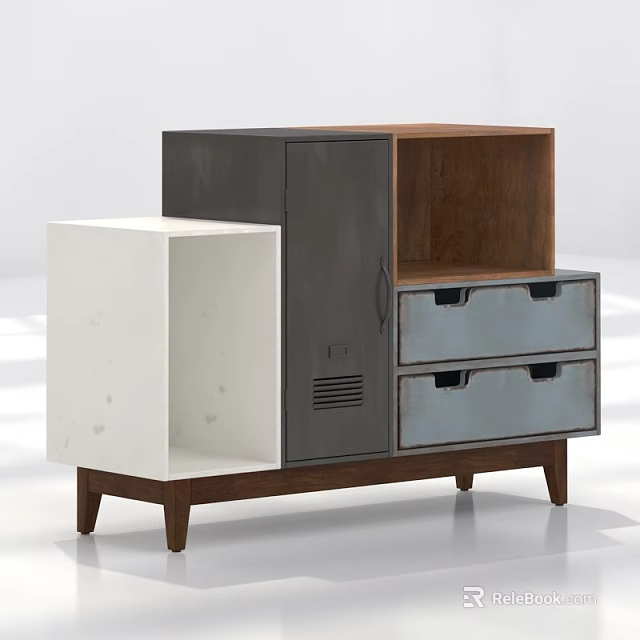 Modern Console Cabinet And Sideboard With Multi Material Design And Storage Drawers 3d model 
