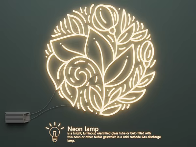 Decorative Neon Light Fixture Set With Wall Mounted Leaf And Flower Patterns For Interior Decoration 3d model
