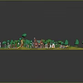 Cartoon Scene Of Hexagonal Green Meadow With Small Colorful Houses Trees Ponds And Paths