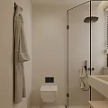 Modern Bathroom Interior With Backlit Oval Mirror White Countertop Faucet And Towel