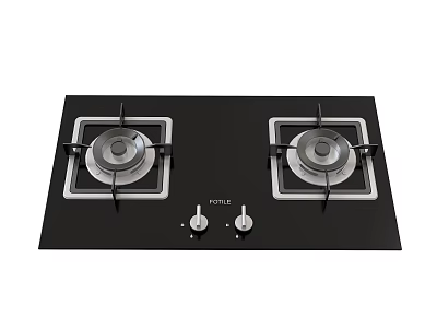 Double Burner Gas Cooktop With Black Glass Panel And Control Knobs For Modern Kitchen Appliance 3d model