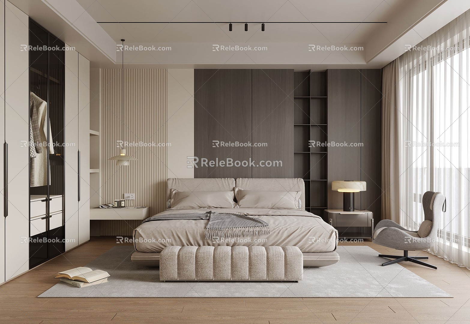 Modern Italian Light Luxury Bedroom Bed Bedside Table Wardrobe Leisure Chair Ornaments 3d model