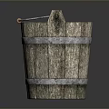Rustic Wooden Bucket With Metal Hoops Handle And Sturdy Structure For Home Daily Use
