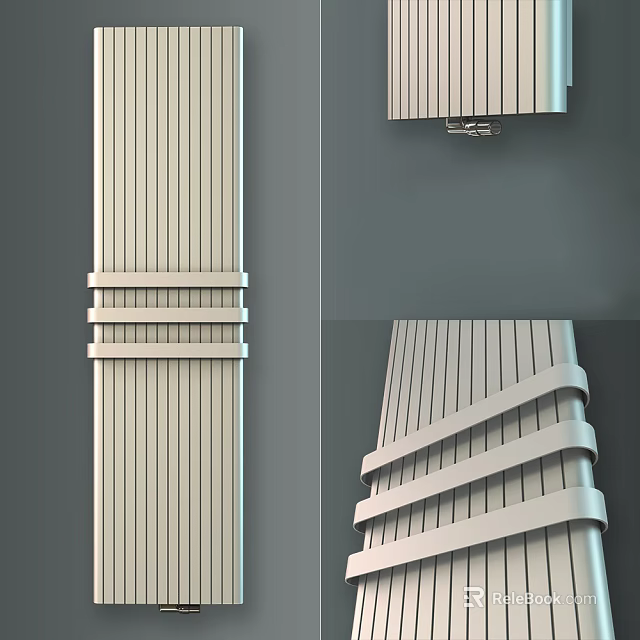 Modern Beige Radiator with Vertical Stripes and Layered Wall Mounted Interior Design 3d model 