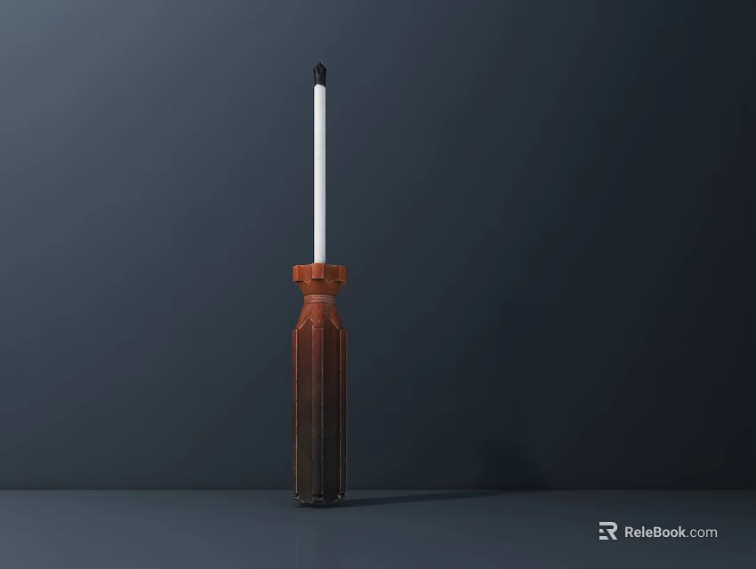 Sturdy Hardware Tool Screwdriver With Brown Handle And White Shaft On Dark Background Surface 3d model 