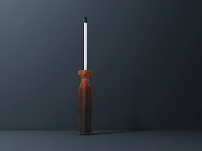Sturdy Hardware Tool Screwdriver With Brown Handle And White Shaft On Dark Background Surface 3d model
