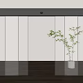 Modern Automatic Glass Door Design With Indoor Plant And Wooden Floor Interior