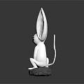 White Sculpture With Large Ears Big Eyes And Curled Tail Sitting On Stone Base