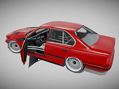 Red Classic Car With Open Doors And Detailed Alloy Wheels Design 3d model