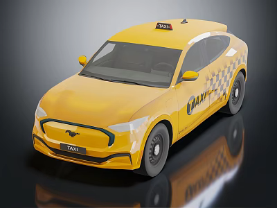 Yellow Modern Taxi Car With Roof Sign Side Checkerboard Pattern And Front Headlights 3d model