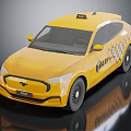 Yellow Modern Taxi Car With Roof Sign Side Checkerboard Pattern And Front Headlights