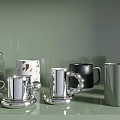 Stylish Metallic Silver Black Green Mugs With Saucer And Geometric Pattern Design