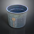 Dark Blue Metal Hardware Tools Storage Container With Decorative Patterns And Engraved Inscriptions 3d model