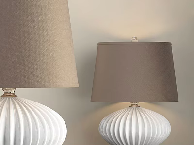 Modern White Ribbed Table Lamps With Brown Fabric Shades For Home Decor 3d model