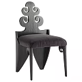 Elegant Leisure Chair With Unique Curved Wooden Backrest And Purple Upholstered Seat