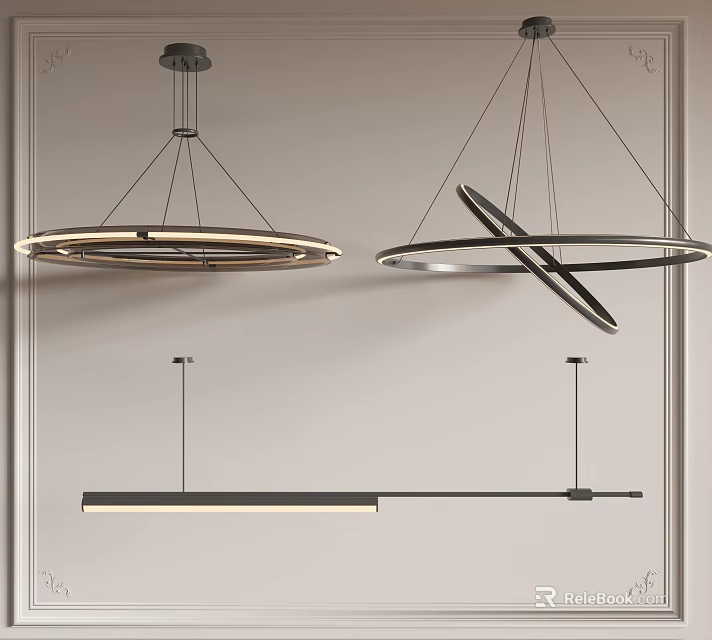 Modern Pendant Lights with Circular and Linear Metal Frame Designs for Interior Spaces 3d model