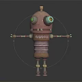 Vintage Robot ABBOT Featuring Mechanical Arms Legs Green Eyes Metallic Body