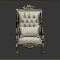 Single Sofa With Carved Golden Accents Striped Fabric And Button Tufted Back