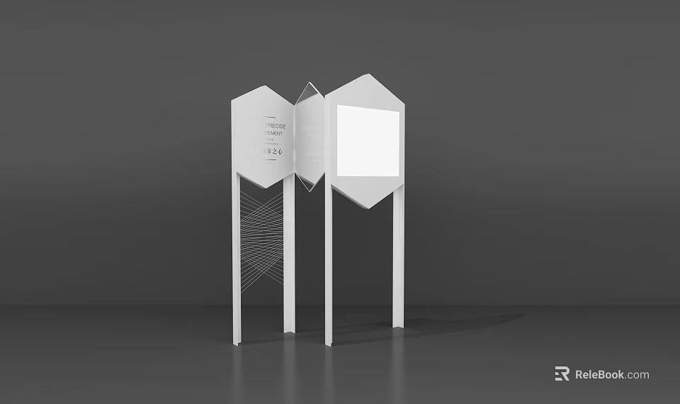 White Hexagonal Display Stand With Double Panels And Support Legs 3d model 