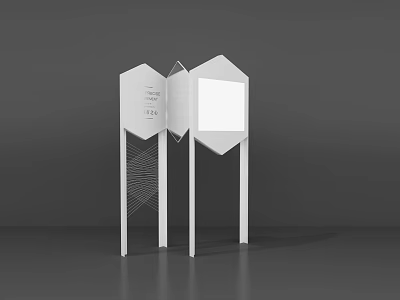 White Hexagonal Display Stand With Double Panels And Support Legs 3d model