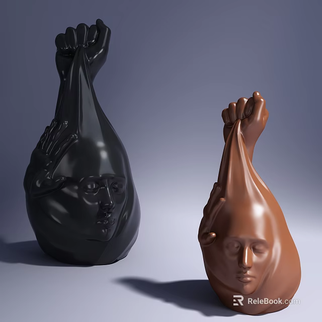 Abstract Sculptures In Black And Brown With Hand And Face Design Elements 3d model 
