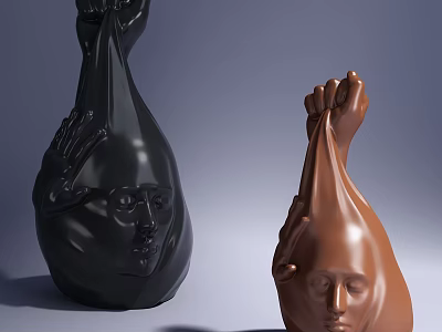 Abstract Sculptures In Black And Brown With Hand And Face Design Elements 3d model