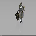 Medieval Knight in Shining Armor Holding Sword And Shield With Dragon Emblem