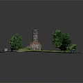 Miniature Scene Model With Green Grass Trees Water Tower Path And Small Truck