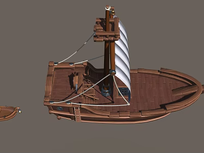 Traditional Sailboat Design Featuring Wooden Deck White Sails Mast And Ropes 3d model