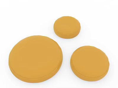 Three Yellow Round Cushions Set With Soft Fabric For Home Decor 3d model