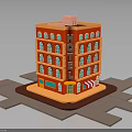 Vibrant Red Hotel Building With Multiple Floors Windows Hotel Sign And Striped Awning