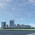 Modern Urban High Rise Buildings With Green Roofs Waterfront Reflection And Blue Sky