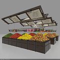 Various Fresh Colorful Fruits Neatly Displayed on Market Display Shelves