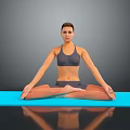 Woman Practicing Yoga in Lotus Position on Blue Mat with Sport Bra and Gray Background