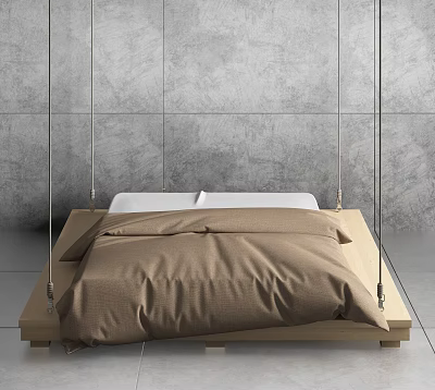 Indoor Hammock Bed With Wooden Frame Brown Comforter And White Pillows 3d model