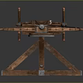 Ancient Wooden Ballista Weapon With Mechanical Stand And Metal Bowstring Components 3d model